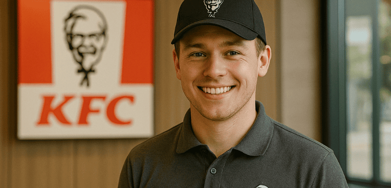 Ein lächelnder KFC-Mitarbeiter.