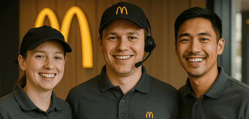 McDonald's-Mitarbeiter lächeln.